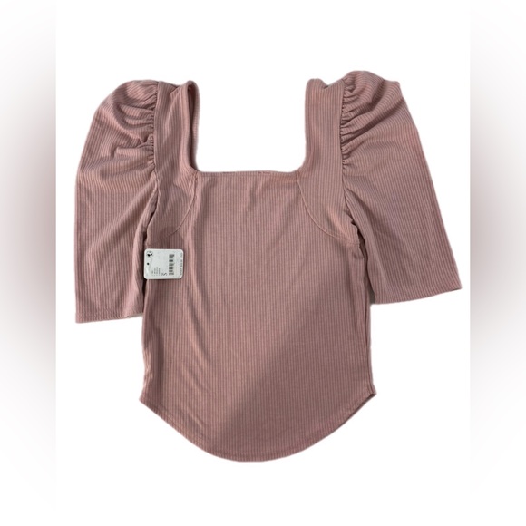 FREE PEOPLE NIGHT LILY SQUARE NECK PUFF SLEEVE RIBBED PALE MAUVE SIZE S NWT - Picture 8 of 12
